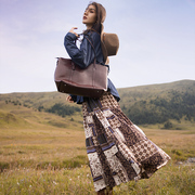 吉普赛裙穿搭旅游半身裙云南新疆旅行女装复古长袖，波西米亚长裙子