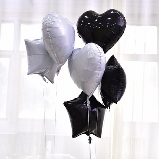 18寸爱心五角星黑色白色桃心星星铝膜气球韩式生日派对告白气球