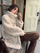 2023秋冬獭兔毛皮草，大衣女年轻款，立领保暖毛毛外套