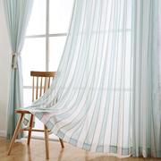 竖条窗帘纱帘蓝色白色，北欧简约现代客厅卧室阳台，遮光棉麻亚麻窗纱