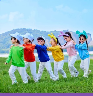 儿童啦啦队演出服春秋彩色，糖果色套装小朋友幼儿园，班服五一国庆节
