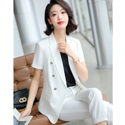 白色短袖西装外套女夏薄款2022韩版女神范时尚(范时尚)气质西服套装夏