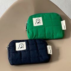 韩国收纳手拿包ins小众纯色笔袋贴布简约可爱格子化妆零钱包