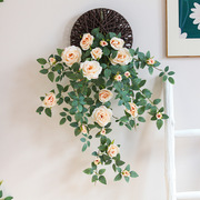 仿真玫瑰壁挂花阳台墙壁绿植物，装饰假花吊花客厅挂墙花吊兰塑料花