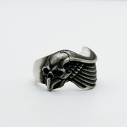 铁头的店madcultdiymc乌鸦，骷髅戒指半翅单翼，指环日式纯银饰品