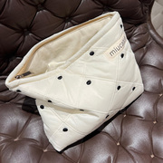 经典百搭波点化妆包白色简洁日系女生旅行便携绗缝帆布收纳整理袋