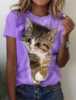 夏季短袖T恤女时尚3d印花欧美流行猫咪图案上衣圆领百搭宽松T