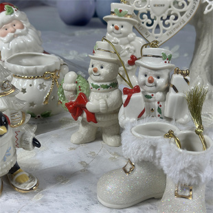 外贸出口陶瓷lenox创意手绘描金雪人圣诞老人圣诞节礼物装饰摆件