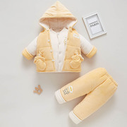 新生婴儿加厚棉袄套装冬季男女宝宝棉衣三件套0-3岁外出棉服冬装