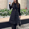 韩国东大门冬装气质格子纹理翻边腰带无袖长款背心马甲棉服外套女