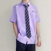 木村叔dk男装原创泰国校服学生，衬衫男夏季短袖日系制服淡紫色衬衣