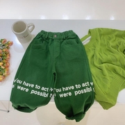 男童军绿色工装裤秋季2022洋气潮，牌秋装裤子儿童韩版休闲长裤