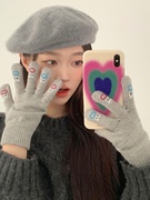 毛线手套女冬季可爱卡通学生露指可触屏冬天骑行保暖五指韩版针织
