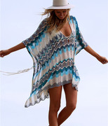 火凤凰-流跨境欧美针织拼色宽松大码沙滩裙比基尼外罩衫度假