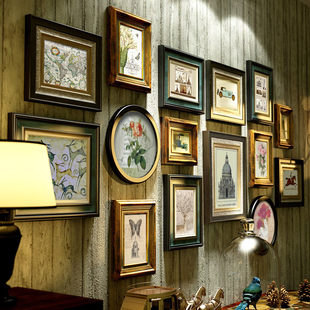 轻奢美式实木照片墙装饰客厅，相框免打孔竖欧式楼梯挂墙组合画定制