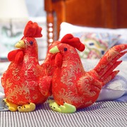 婚庆红色鸡毛绒玩具，压床公仔小鸡玩偶公鸡，母鸡布娃娃结婚抱鸡一对