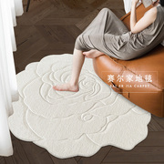 法式白玫瑰地毯现代简约客厅卧室床边毯花型衣帽间手工不规则
