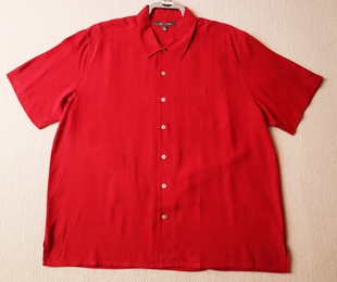 外贸纯真丝绢纺男士短袖衬衫桑蚕丝上衣红色A-32
