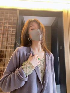 紫色西装外套女春秋韩版宽松低圆领小个子高级感气质短款上衣