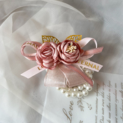 婚礼伴娘手腕花，韩式粉色唯美珍珠链结婚新娘，姐妹团手绑花儿童
