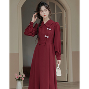 过年连衣裙红色新中式国风日常款礼服女艺考高级感气质长裙子秋冬
