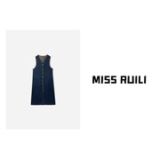 MISS RUILI定制 韩版宽松v领单排扣显瘦牛仔背心连衣裙MX0716