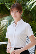 白衬衫女短袖职业正装夏季薄款工作服，寸v领白色衬衣气质面试工装
