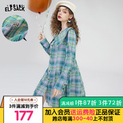 妖精的口袋娃娃领格纹连衣裙，女2023春夏，学院风设计感长袖裙子