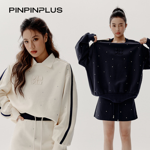 pinpinplus字母拼贴轻运动星点休闲时尚清新运动长袖套装女