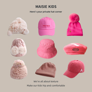 一些青春可爱的粉色儿童帽子女童套头帽贝雷帽兔皮草帽秋冬季保暖