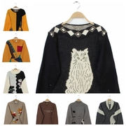 vintage古着孤品日本制复古森女羊毛卡通，动物毛衣童趣绣花提花