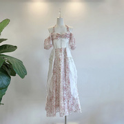 高品质欧根纱拼接不规则，挂脖连衣裙夏季甜美蝴蝶结设计款泡泡袖