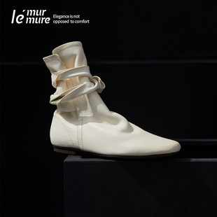 Le' Murmure 原创设计小众短靴 设计师绕带时髦靴子 复古踝靴女春