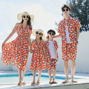 沙滩风亲子套装夏装，一家三口四口三亚旅游穿搭母女连衣裙海边渡假