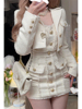 白色小香风套装，秋季女装短款外套气质裙子，两件套高级感小洋装