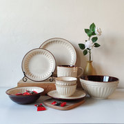 罗马假日欧式浮雕餐具套装 家用复古风陶瓷盘子饭碗汤碗菜盘微瑕