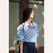 即jicouture 法式复古蓝色衬衫女高级感春秋气质设计感长袖上衣女