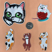 可爱小猫头刺绣布贴，卡通猫咪儿童服装辅料，背胶绣花diy补丁贴徽章