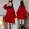 。女童红色连衣裙秋冬拜年服长袖，秋冬假两件公主裙喜庆新年拜年服