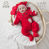 中国风婴儿纯棉口水巾新生儿宝宝造型围嘴红色喜庆满月新年围兜