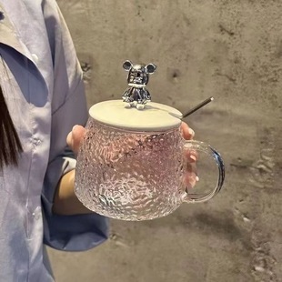 日式卡通熊玻璃杯，网红水杯带把手茶杯早餐，学生女咖啡牛奶杯子