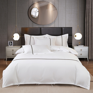 酒店四件套民宿床上用品床单，被套宾馆专用耐洗白色布草床品全套装