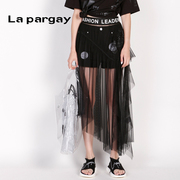 lapargay纳帕佳夏季半裙中长款不规则黑色，网纱裙透明半身裙女