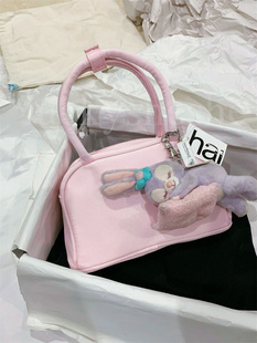 宅女同款粉色饭盒包包HAI丝绸真丝波士顿枕头少女手提保龄球小包