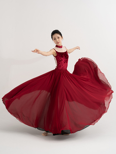 双层雪纺舞裙万疆红裙720度剧目裙红黑双色演出服古典舞中国舞服