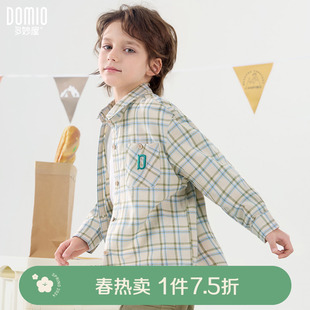 男童格子衬衫2025春夏新款中大童长袖衬衣空调衫儿童帅气翻领外套