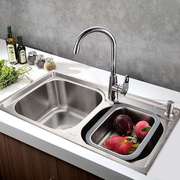 厨房304不锈钢水槽双槽套餐一体成型水池，加厚洗菜盆家用单洗碗池