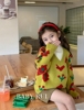 假2件韩版女童装儿童冬季加厚半高中，领复古花朵长袖毛衣针织