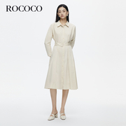 ROCOCO商场同款2024秋单排扣风衣式收腰连衣裙工装风长裙腰带