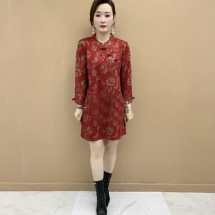 年货连衣裙气质妈妈新中式，旗袍裙民族风本命年红色，小个子中裙